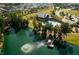 Aerial view of community amenities, including a clubhouse, pool, and lake at 201 Big Bradley Dr, Wendell, NC 27591