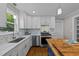 Modern kitchen featuring white cabinets and a butcher block island at 605 Quarry St, Raleigh, NC 27601