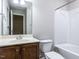 Clean bathroom with single vanity, tub, and shower at 202 Linden Park Ln, Cary, NC 27519