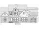 Architectural drawing of a two-story home with front porch and two-car garage at 142 Lila Dr, Pittsboro, NC 27312