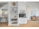 Built-in wet bar with white cabinetry and gray tile backsplash at 515 W Lenoir St # 101, Raleigh, NC 27601