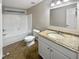 Bathroom with granite countertop and shower/tub combo at 104 Deerwalk Ct, Cary, NC 27513