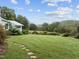 Landscaped backyard with stone pathway and open space at 1021 Dimmocks Mill Rd, Hillsborough, NC 27278