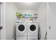 Laundry room with washer, dryer, and storage shelves at 151 National Dr, Clayton, NC 27527