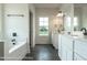 Elegant bathroom with double vanity, soaking tub, and tile shower at Tbd 2 Cedar Lane Rd, Sanford, NC 27332
