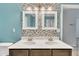 Double vanity bathroom with mosaic tile and a shower at 401 Coalinga Ln # 109, Raleigh, NC 27610