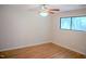 Bedroom with hardwood floors and ceiling fan at 3404 Gemini Dr, Raleigh, NC 27604
