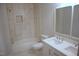 Updated bathroom with tile shower and double vanity at 3404 Gemini Dr, Raleigh, NC 27604