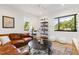 Modern living room features a leather sectional sofa, coffee table, and large windows at 1511 Malta Ave, Raleigh, NC 27610