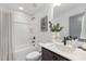 Clean bathroom with a shower/tub combo and modern vanity at 4047 Elk Creek Ln # 13, Raleigh, NC 27612