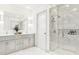 Modern bathroom with double vanity and walk-in shower at 202 Byrum St # 2, Cary, NC 27511