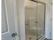Modern shower with sliding glass doors at 87 Furley St., Homesite 112, Sanford, NC 27330