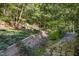 Landscaped backyard with stone pathway and wooden retaining wall at 675 Whitehurst, Pittsboro, NC 27312