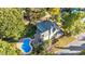 An aerial view showcasing the home's pool and backyard at 26 Oak St, Roxboro, NC 27573