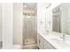 Double vanity bathroom with a large shower and modern finishes at 112 N Guthrie Ave # A, Durham, NC 27703