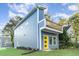 Two-story modern home with blue siding and yellow door at 112 N Guthrie Ave, Durham, NC 27703