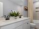 Modern bathroom with double vanity and shower at 3158 Alden Way, Angier, NC 27501
