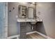 Bathroom with updated vanity, walk-in shower and modern fixtures at 137 Summit Oaks Ln, Holly Springs, NC 27540