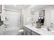 Bathroom with shower/tub combo and double vanity at 385 Swift Creek Farm Ln, Clayton, NC 27520