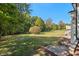 Landscaped backyard with stone pathway at 488 Colvard Farms Rd, Durham, NC 27713
