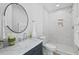 Modern bathroom with marble vanity and shower at 488 Colvard Farms Rd, Durham, NC 27713