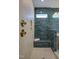 Modern shower with built-in seat and blue tile at 1565 Bowers Store Rd, Siler City, NC 27344