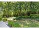 Private backyard with lush landscaping and trees at 2445 Pineway Dr, Burlington, NC 27215
