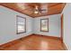 Spacious bedroom with hardwood floors and wood ceiling at 435 Tant Rd, Zebulon, NC 27597