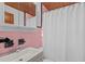 Pink tiled bathroom with shower, sink, and vanity at 435 Tant Rd, Zebulon, NC 27597