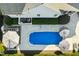 High-angle view of home with pool and patio at 117 Hardy Oaks Way, Holly Springs, NC 27540