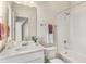 Clean bathroom, featuring a shower/tub combo and white vanity at 465 Douglas Falls Dr, Wendell, NC 27591