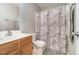 Bathroom with single vanity and shower at 1412 Hanford Hills Rd, Graham, NC 27253