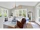 Bright sunroom with hardwood floors, comfortable seating, and large windows at 5356 Cypress Ln, Raleigh, NC 27609