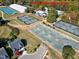 Aerial view of numerous tennis courts at the Raleigh Racquet Club at 5356 Cypress Ln, Raleigh, NC 27609