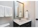 Small bathroom with vanity, toilet and mirror at 5356 Cypress Ln, Raleigh, NC 27609