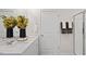 Double vanity bathroom with shower and storage at 316 Leven Dr, Gibsonville, NC 27249