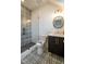 Contemporary bathroom with patterned tile shower and dark vanity at 013 Bartley Holleman Rd # 13, New Hill, NC 27562
