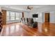 Home theater with built in shelving and large screen at 110 Bywater Way, Chapel Hill, NC 27516