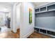 Entryway with built-in bench seating and shoe storage at 204 Harvest Ln, Pittsboro, NC 27312