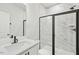 Bathroom with modern vanity and walk-in shower at 4742 Cypress Tree Ln, Raleigh, NC 27612