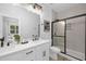 Elegant bathroom with double vanity, a large walk-in shower, and modern finishes at 901 Myers Point Dr # 17, Morrisville, NC 27560