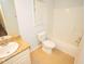 Bathroom with single vanity and tub shower combo at 6220 Sweden Dr, Raleigh, NC 27612
