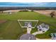 Aerial view of a house on a quiet cul-de-sac with a large lot at 181 Glenwood Pl, Kenly, NC 27542