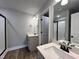 Modern bathroom with double vanity and walk-in shower at 132 S Mistflower St, Clayton, NC 27520