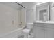 Bathroom with a tub, toilet, and vanity with granite countertop at 142 Brentfield Loop, Morrisville, NC 27560