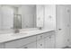 Double vanity bathroom with modern finishes and a large mirror at 2864 Huxley Way, Apex, NC 27502