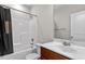 Bathroom with shower/tub combo, vanity and mirror at 153 Highland Dr, Lillington, NC 27546