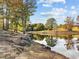 Rocky shoreline with calm lake water at 138 Ottawa Dr, Louisburg, NC 27549