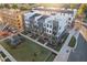 Aerial view of new townhouses, showcasing modern design and surrounding landscape at 1223 Shaw View Alley # 201, Raleigh, NC 27601