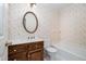 Bathroom with updated vanity and floral wallpaper at 739 Silk Hope Lindley Mill Rd, Siler City, NC 27344